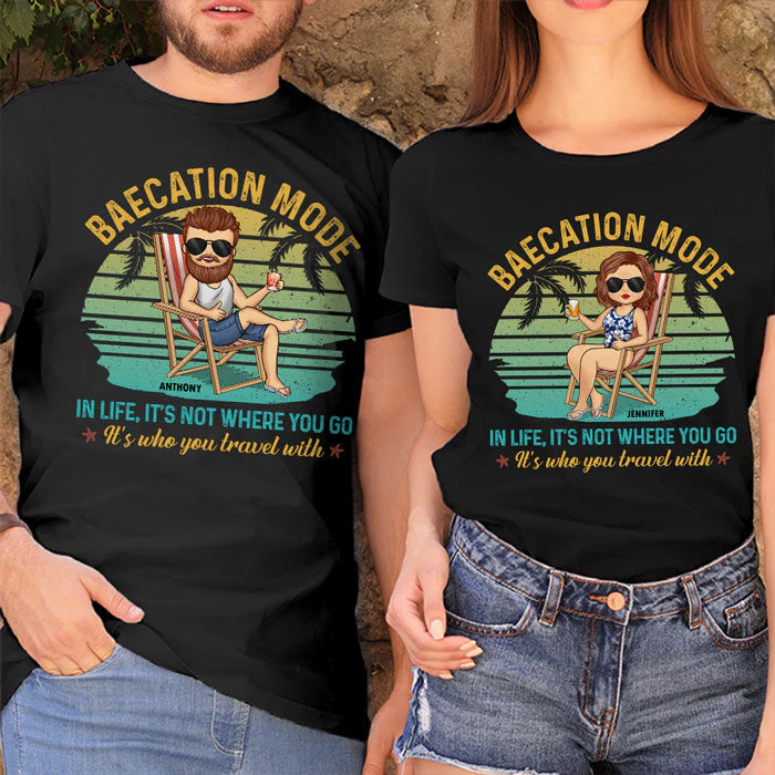 It's Not Where You Go, It's Who You Travel With - Personalized Matching Couple T-Shirt - Gift For Couple, Husband Wife, Anniversary, Engagement, Wedding, Marriage Gift - Image 4