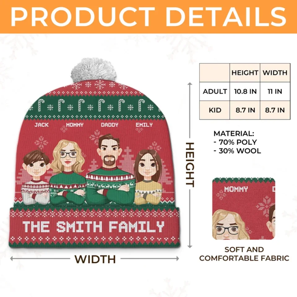 It's The Most Beautiful Time Of The Year - Family Personalized Custom Christmas Beanie Hat - Christmas Gift For Family Members - Image 7