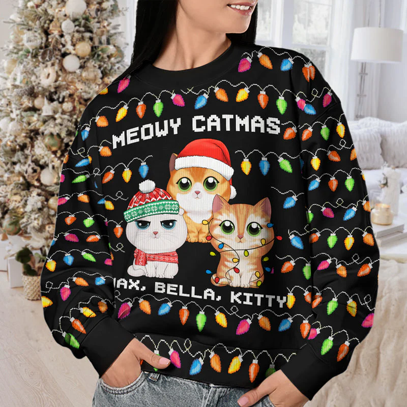 It's The Most Beautiful Time Of Year - Cat Personalized Custom Ugly Sweatshirt - Unisex Wool Jumper - Christmas Gift For Pet Owners, Pet Lovers - Image 3