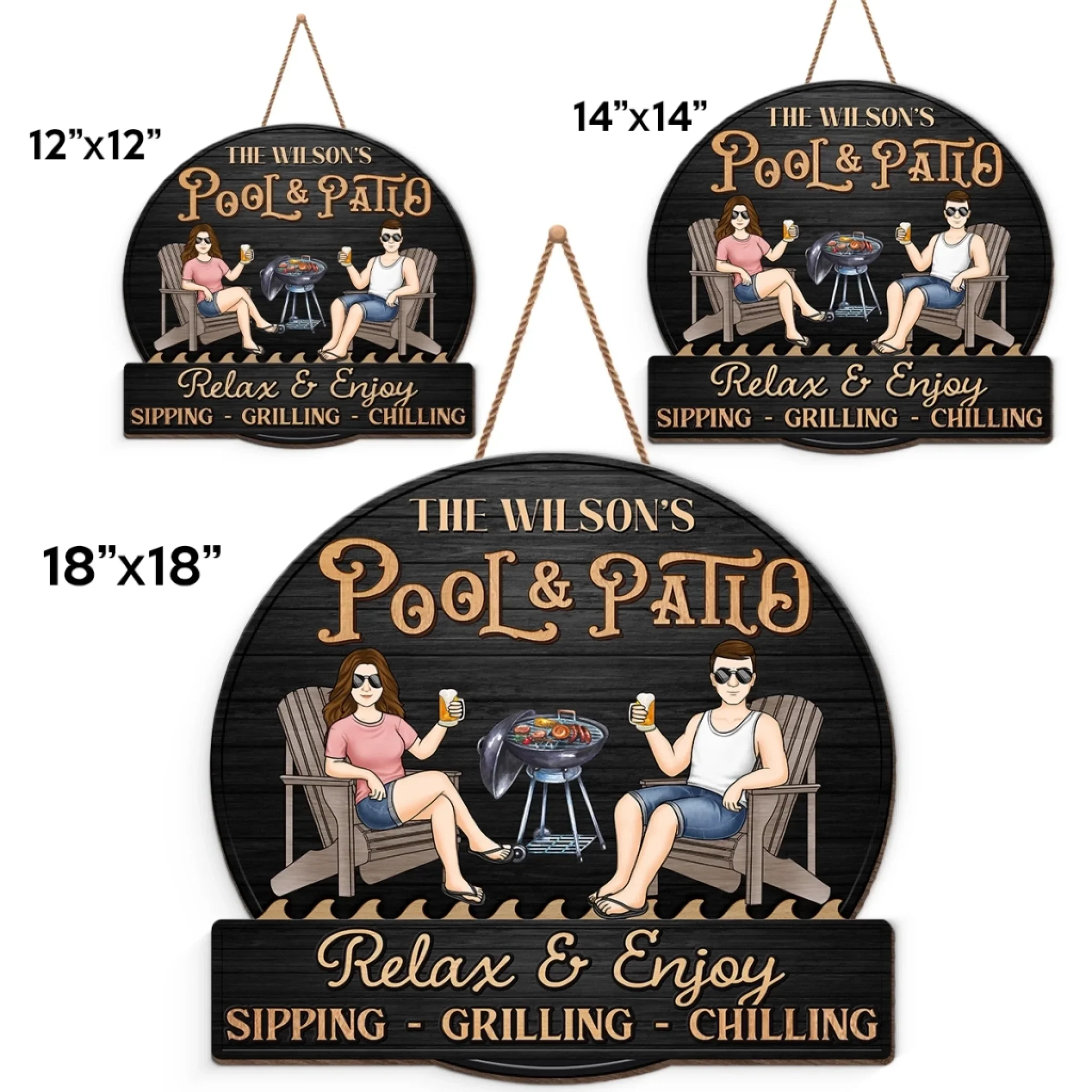 Custom Home Decor Wood Sign - Personalized Anniversary Wedding Gifts For Husband And Wife, Him And Her - Just A Couple, Pool & Patio Sipping Chilling - Image 7