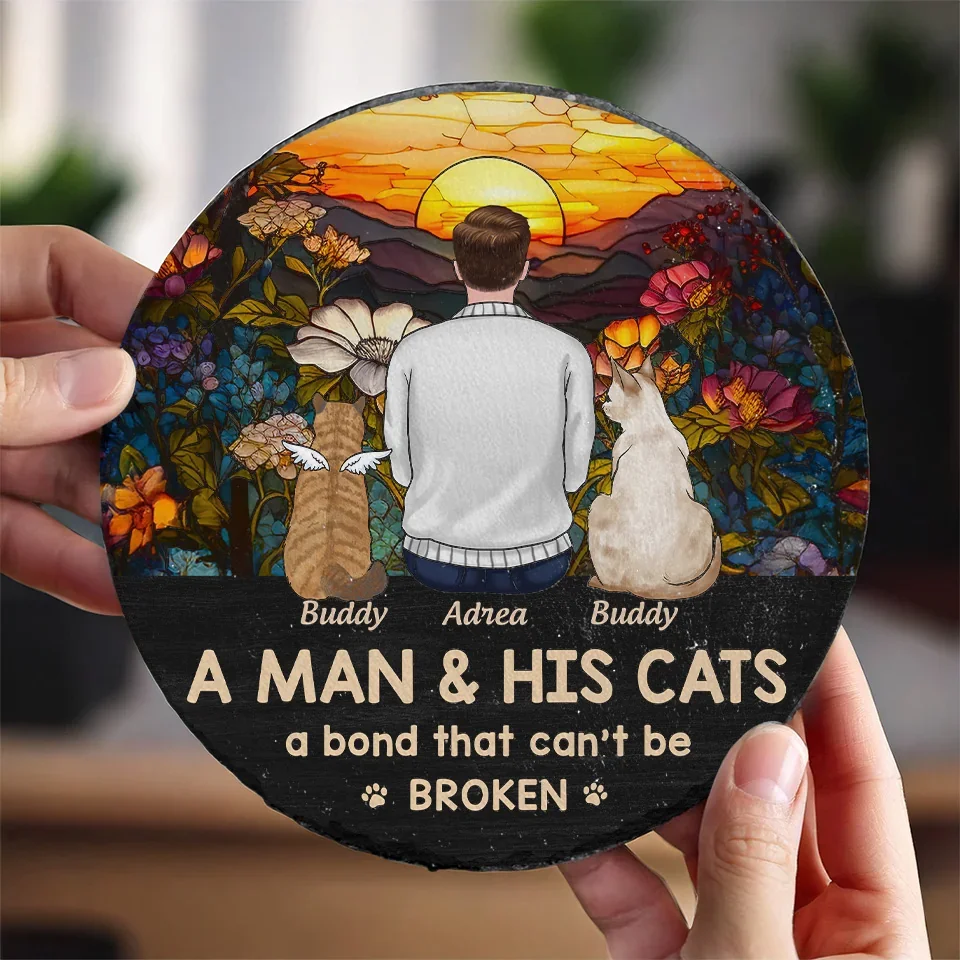 Just A Girl And Her Cat, A Bond That Can't Be Broken  - Memorial Personalized Custom Round Shaped Stone With Stand - Sympathy Gift For Pet Owners, Pet Lovers - Image 4