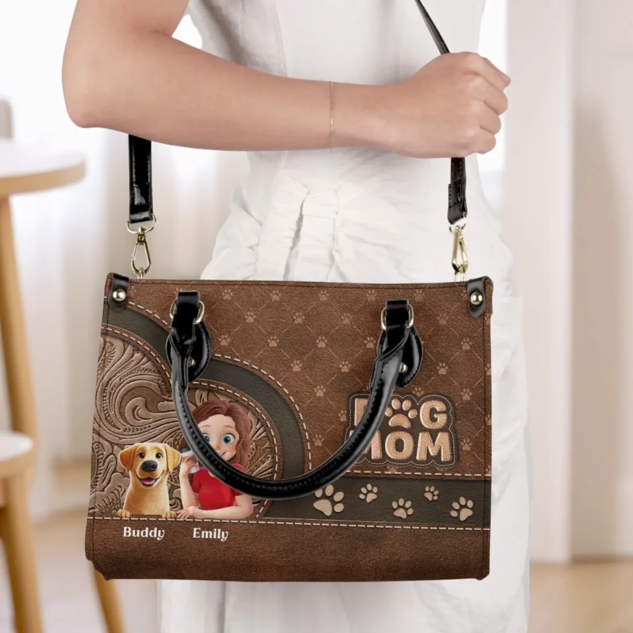 Just A Girl And Her Pup - Dog Personalized Custom Leather Handbag - Mother's Day, Gift For Pet Owners, Pet Lovers - Image 4