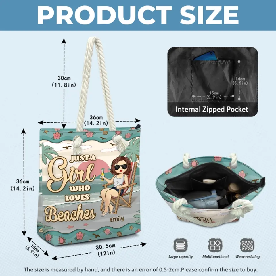 Just A Girl Who Love Beaches - Bestie Personalized Custom Beach Bag - Summer Vacation Gift For Best Friends, BFF, Sisters - Image 6