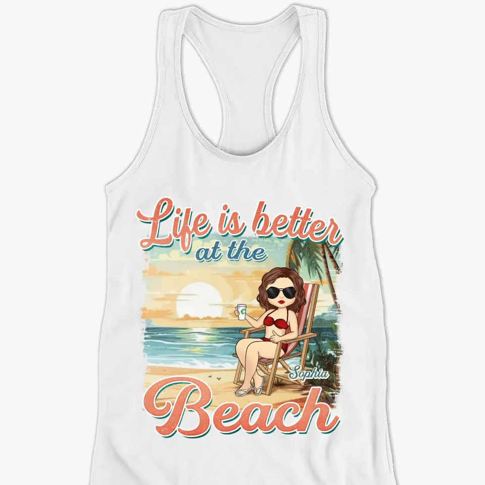 Just A Girl Who Love Summer - Bestie Personalized Custom Racer Back Tank Top - Gift For Best Friends, BFF, Sisters - Image 2