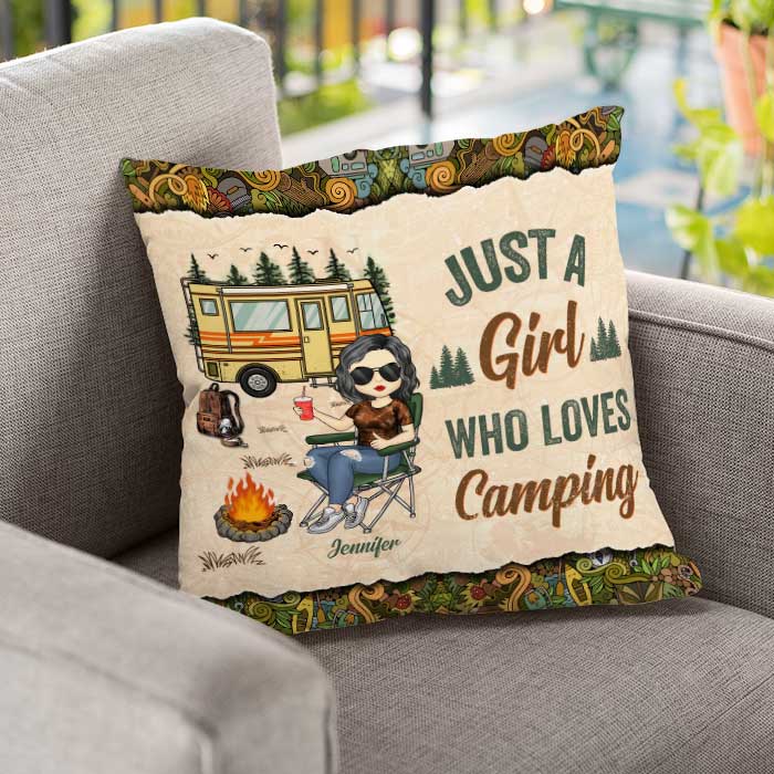 Just A Girl Who Loves Camping - Personalized Camping Pillow (Insert Included) - Image 2