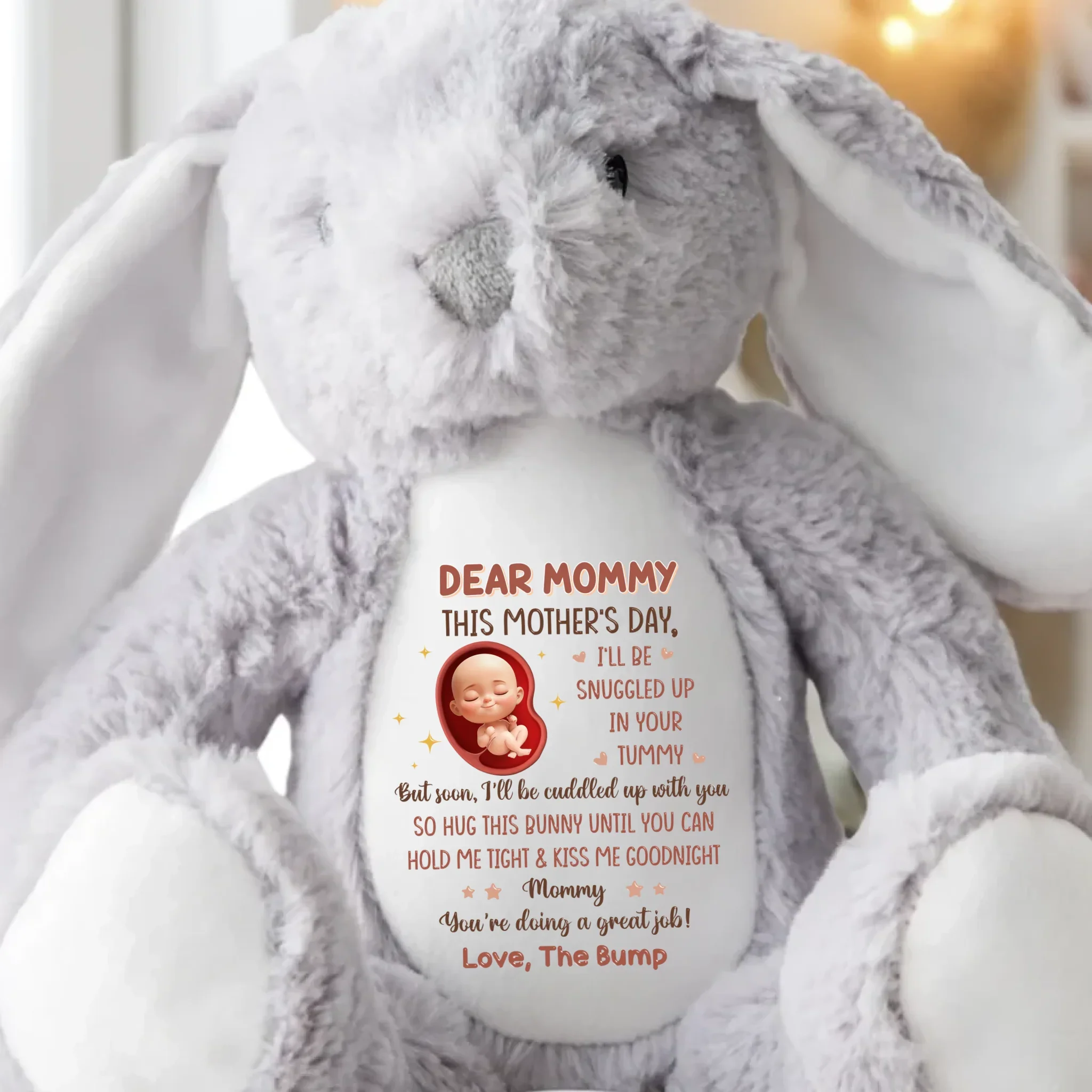 Just A Little Bump Full Of Big Love - Family Personalized Custom Easter Bunny Plush - Mother's Day, Baby Shower Gift, Gift For First Mom - Image 5