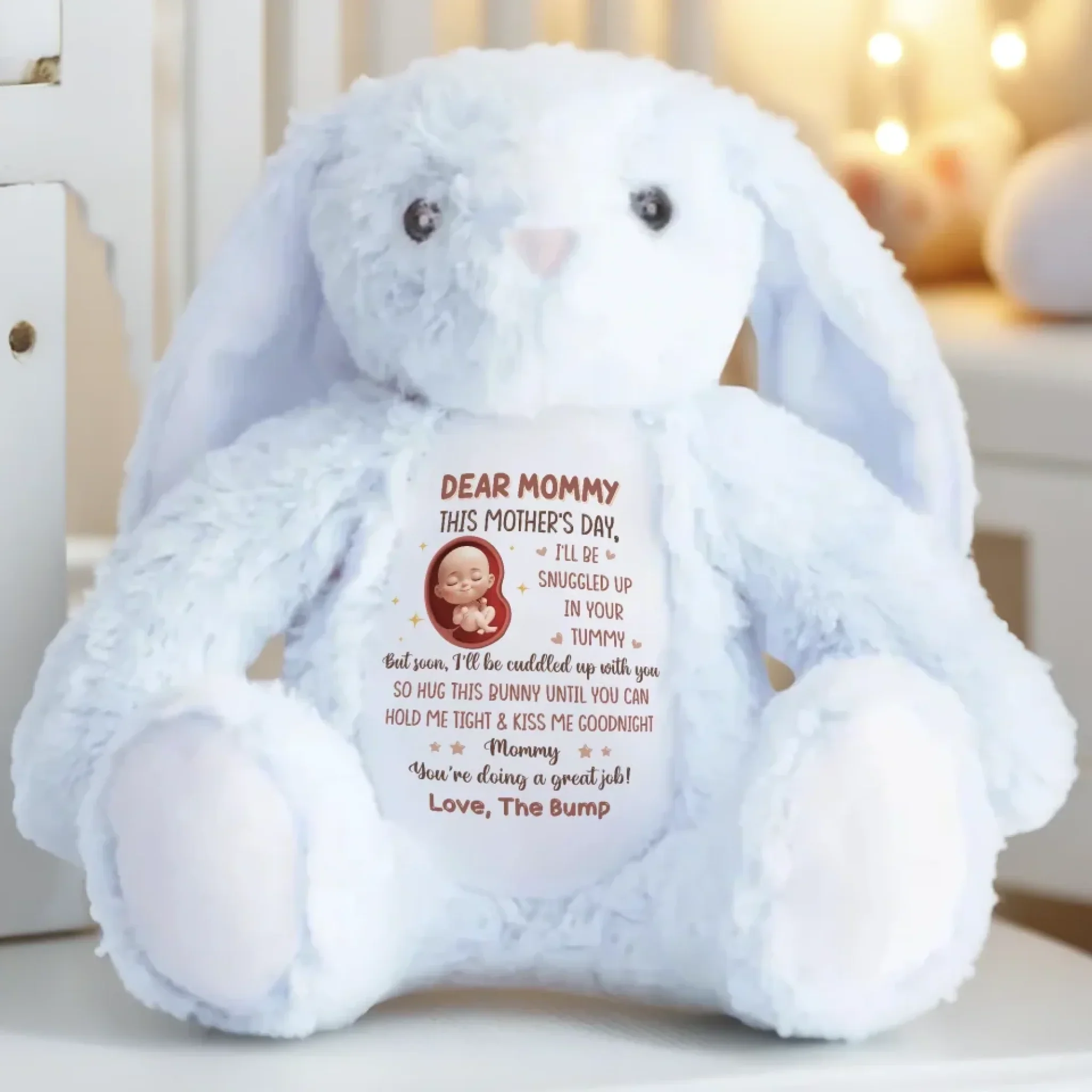 Just A Little Bump Full Of Big Love - Family Personalized Custom Easter Bunny Plush - Mother's Day, Baby Shower Gift, Gift For First Mom - Image 6