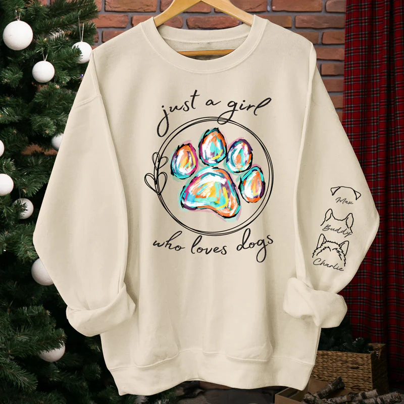 Just A Lovely Girl Who Loves Dogs - Dog & Cat Personalized Custom Unisex Sweatshirt With Design On Sleeve - Gift For Pet Owners, Pet Lovers - Image 4