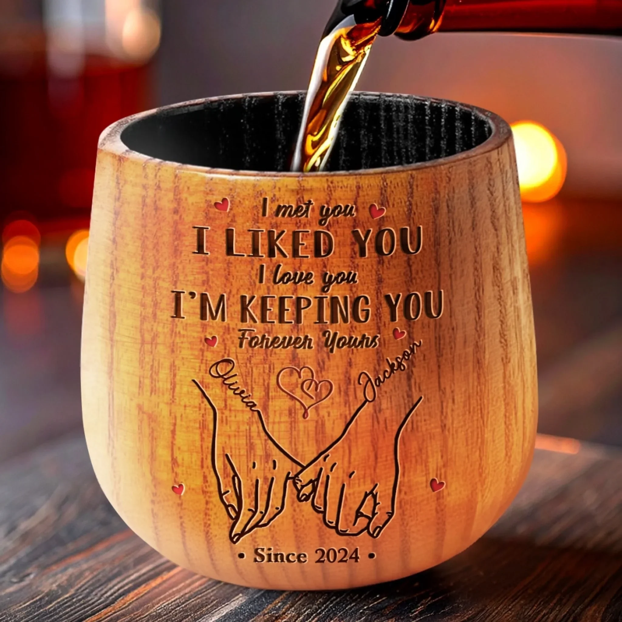 Just Us, Side By Side - Couple Personalized Custom Wooden Whiskey Glass - Gift For Husband Wife, Anniversary - Image 3