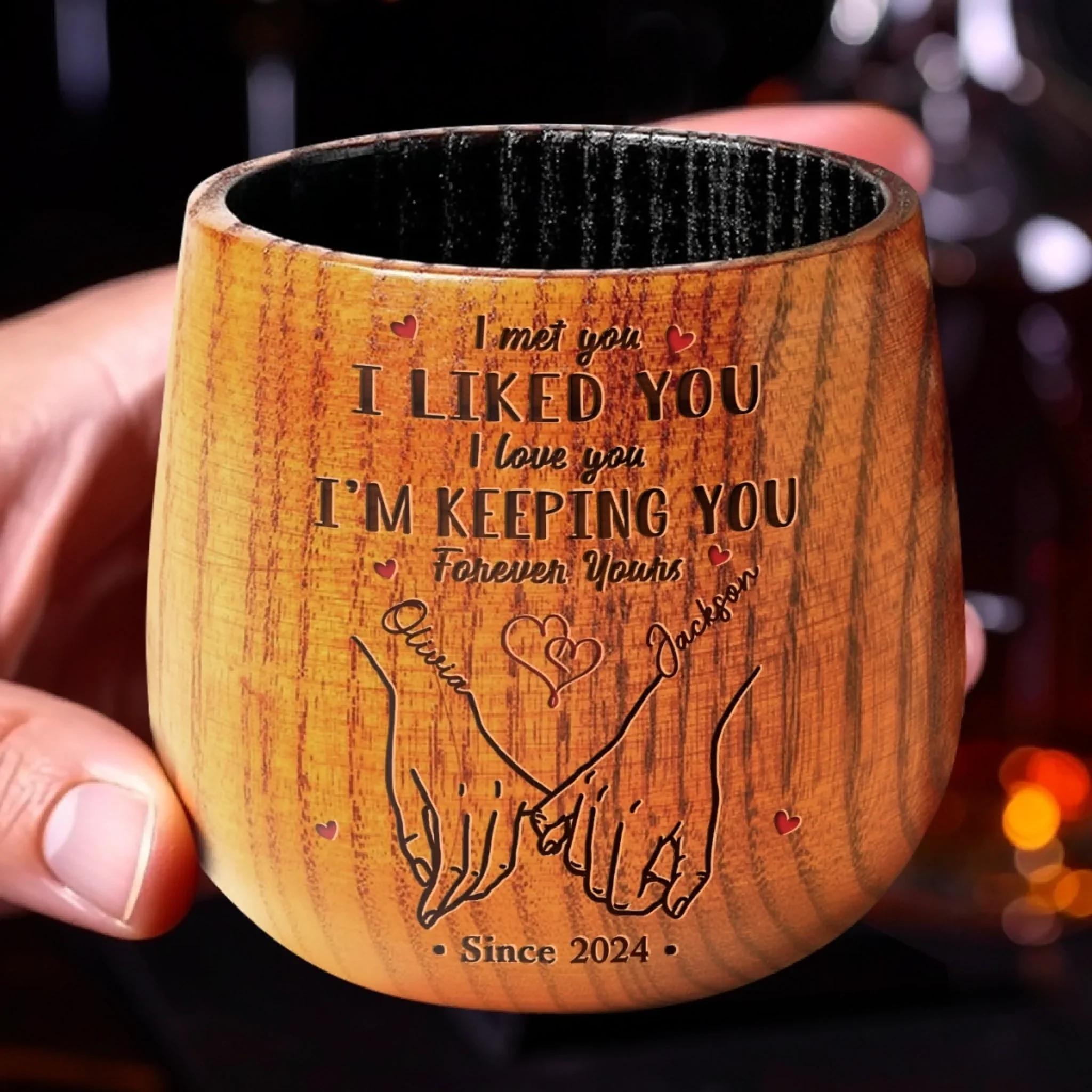 Just Us, Side By Side - Couple Personalized Custom Wooden Whiskey Glass - Gift For Husband Wife, Anniversary - Image 4