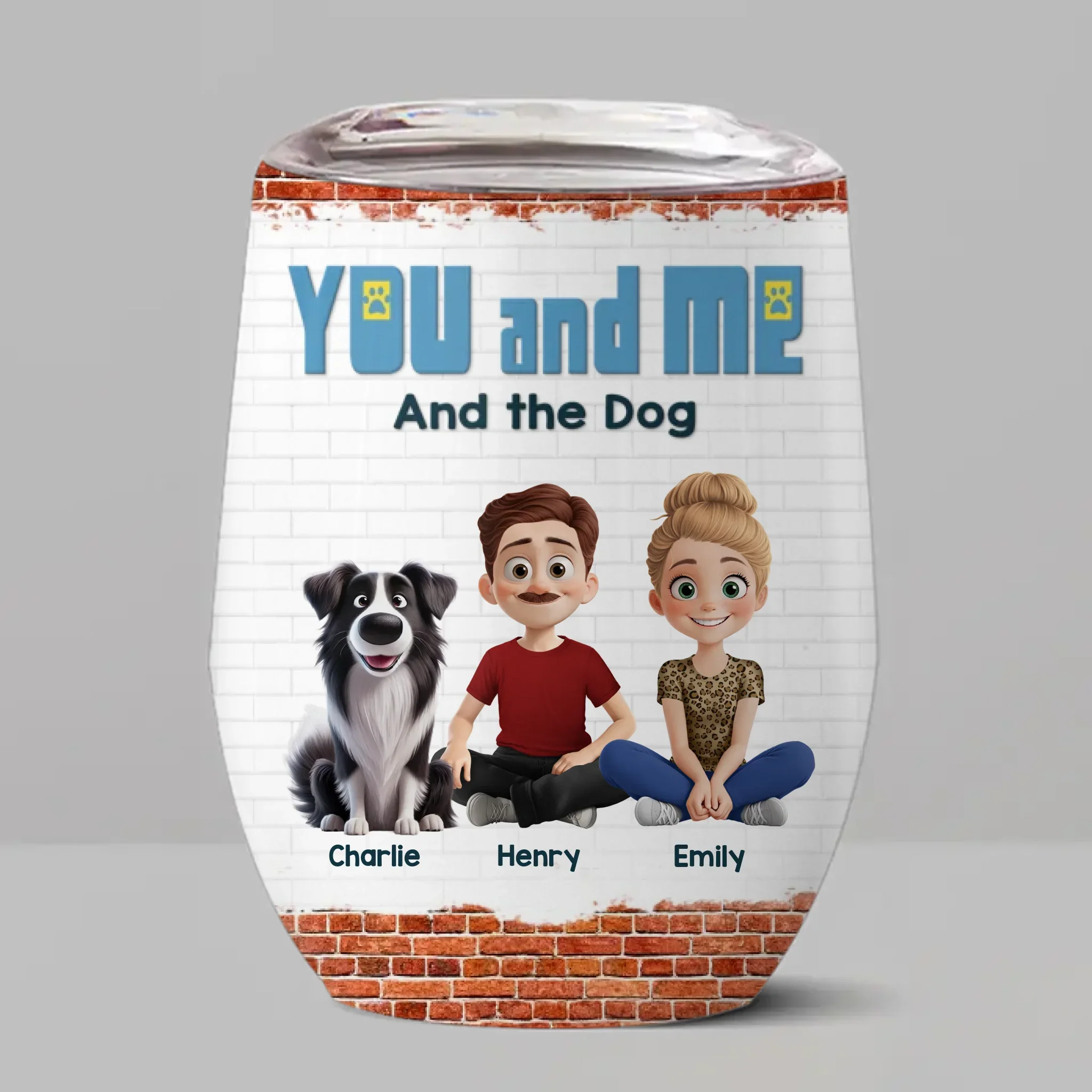 Just You, Me And Furry Friends - Couple Personalized Custom Wine Tumbler - Gift For Husband Wife, Anniversary, Pet Owners, Pet Lovers - Image 2