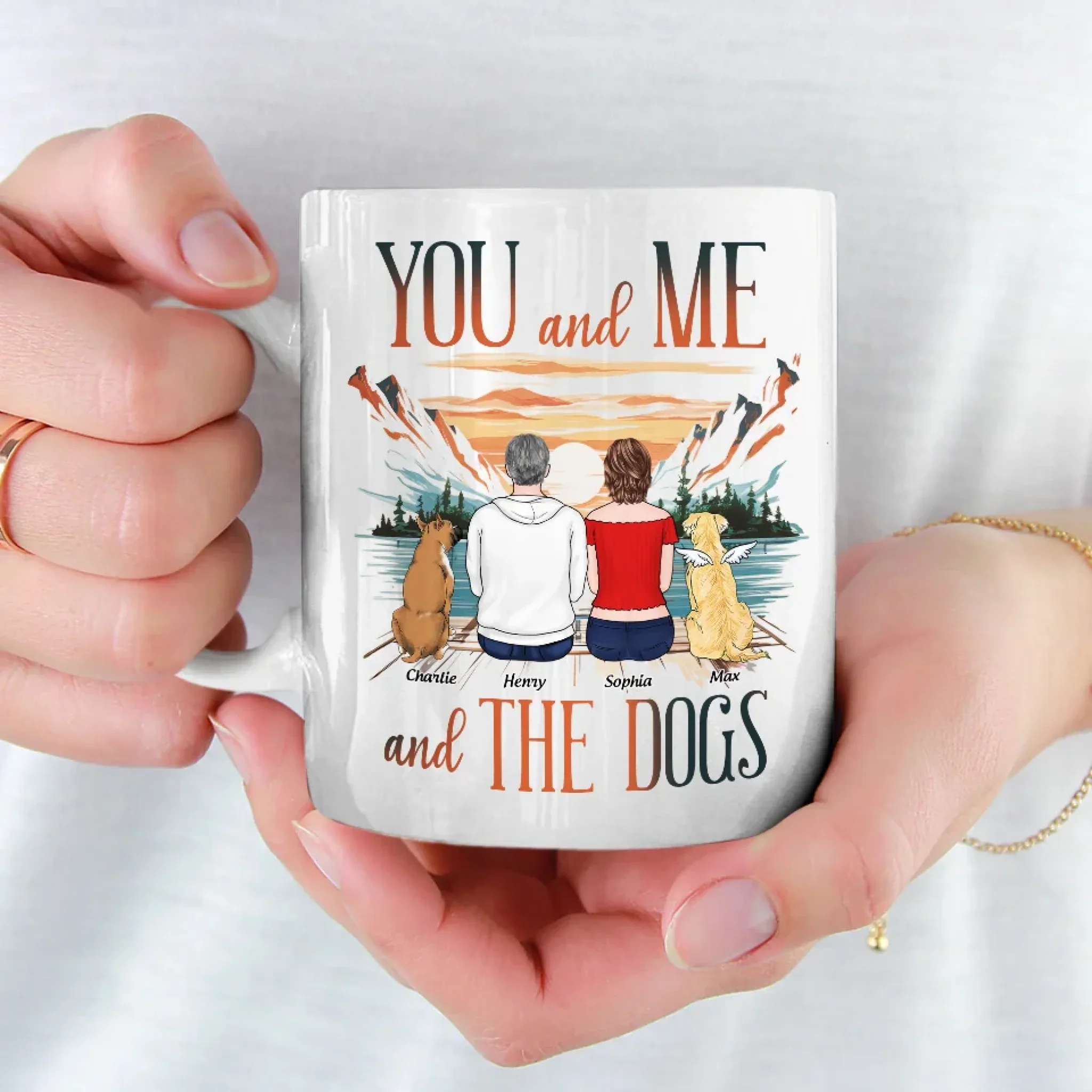 Just You, Me, And Wagging Tails - Couple Personalized Custom Mug - Gift For Husband Wife, Anniversary, Pet Owners, Pet Lovers - Image 3