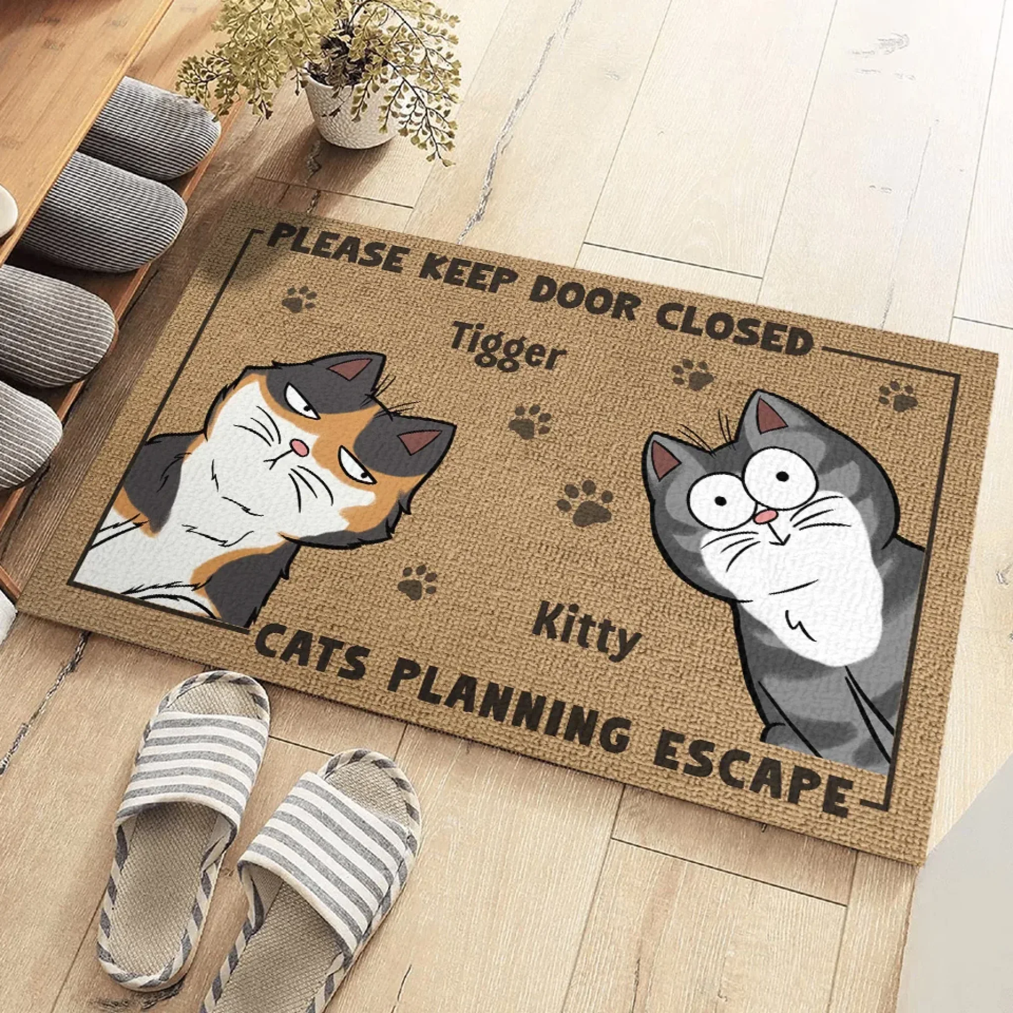Keep Door Closed, Cats Planning Escape - Cat Personalized Custom Home Decor Decorative Mat - House Warming Gift For Pet Owners, Pet Lovers - Image 3