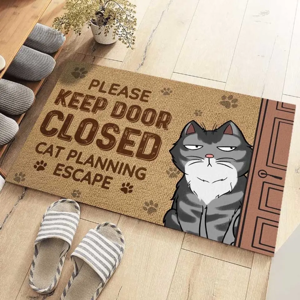 Keep The Door Closed Cat Planning Escape - Cat Personalized Custom Home Decor Decorative Mat - House Warming Gift For Pet Owners, Pet Lovers - Image 4