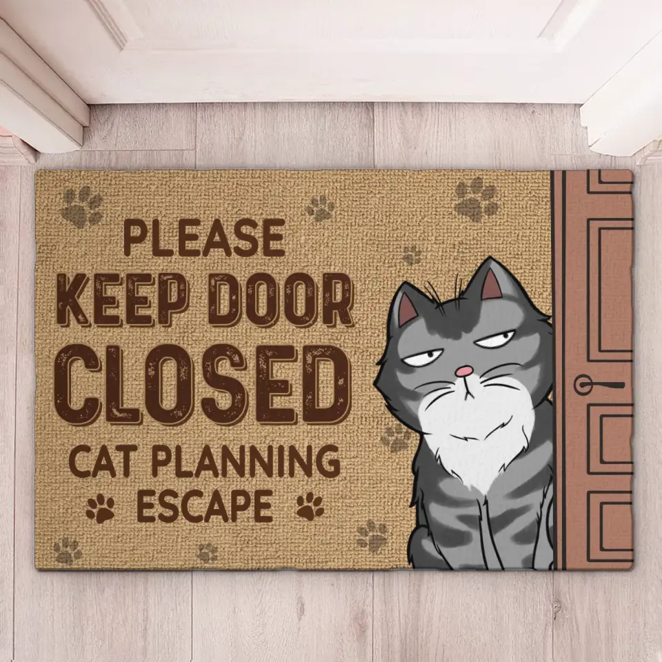 Keep The Door Closed Cat Planning Escape - Cat Personalized Custom Home Decor Decorative Mat - House Warming Gift For Pet Owners, Pet Lovers - Image 6