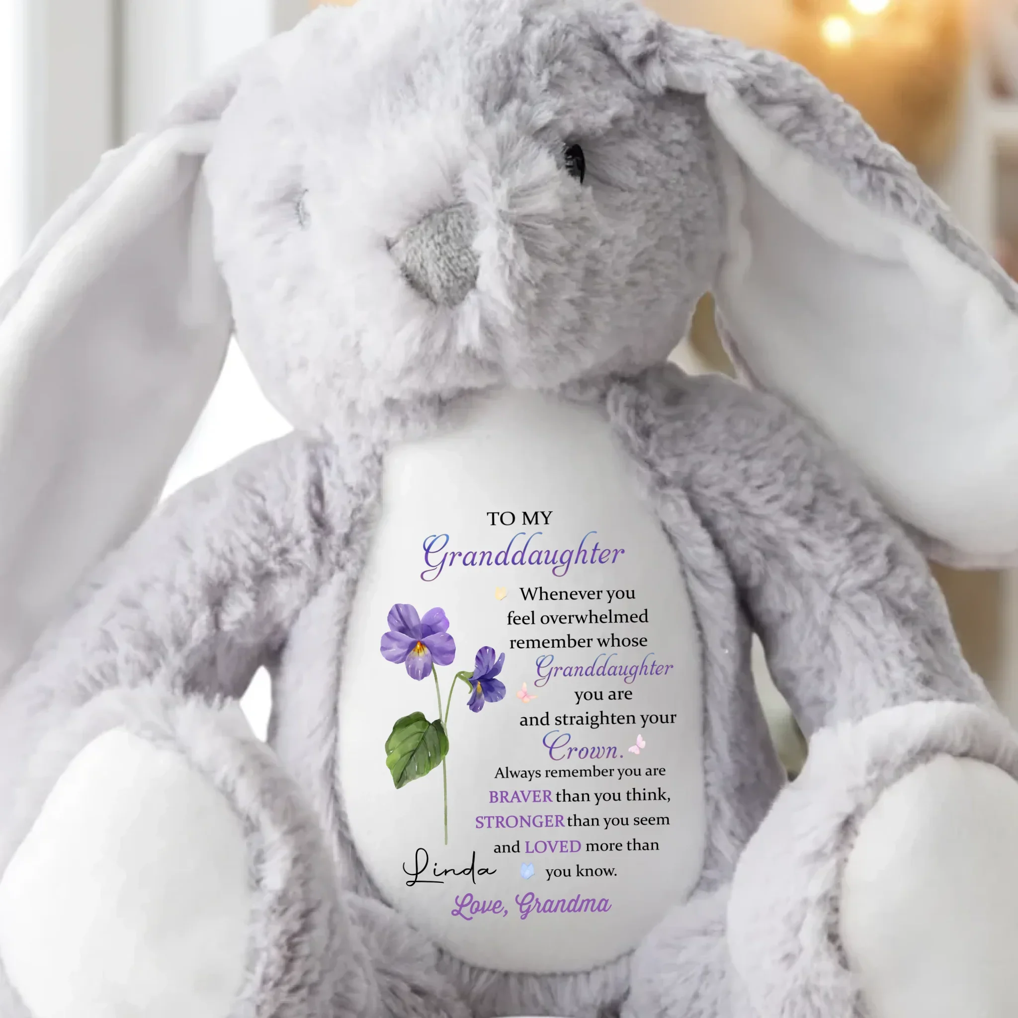Keep Your Crown High, Sweet Girl - Family Personalized Custom Easter Bunny Plush - Gift For Daughter, Granddaughter - Image 5