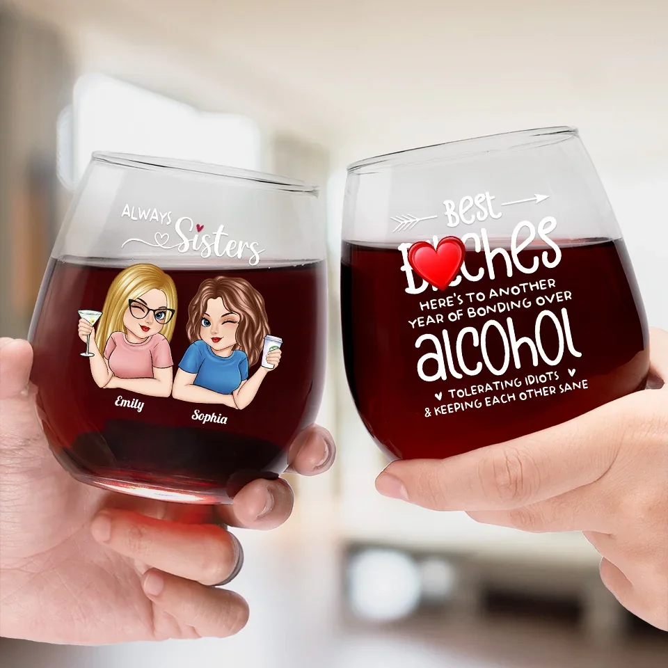 Keeping Each Other Sane - Bestie Personalized Custom Wine Glass - Gift For Best Friends, BFF, Sisters - Image 3
