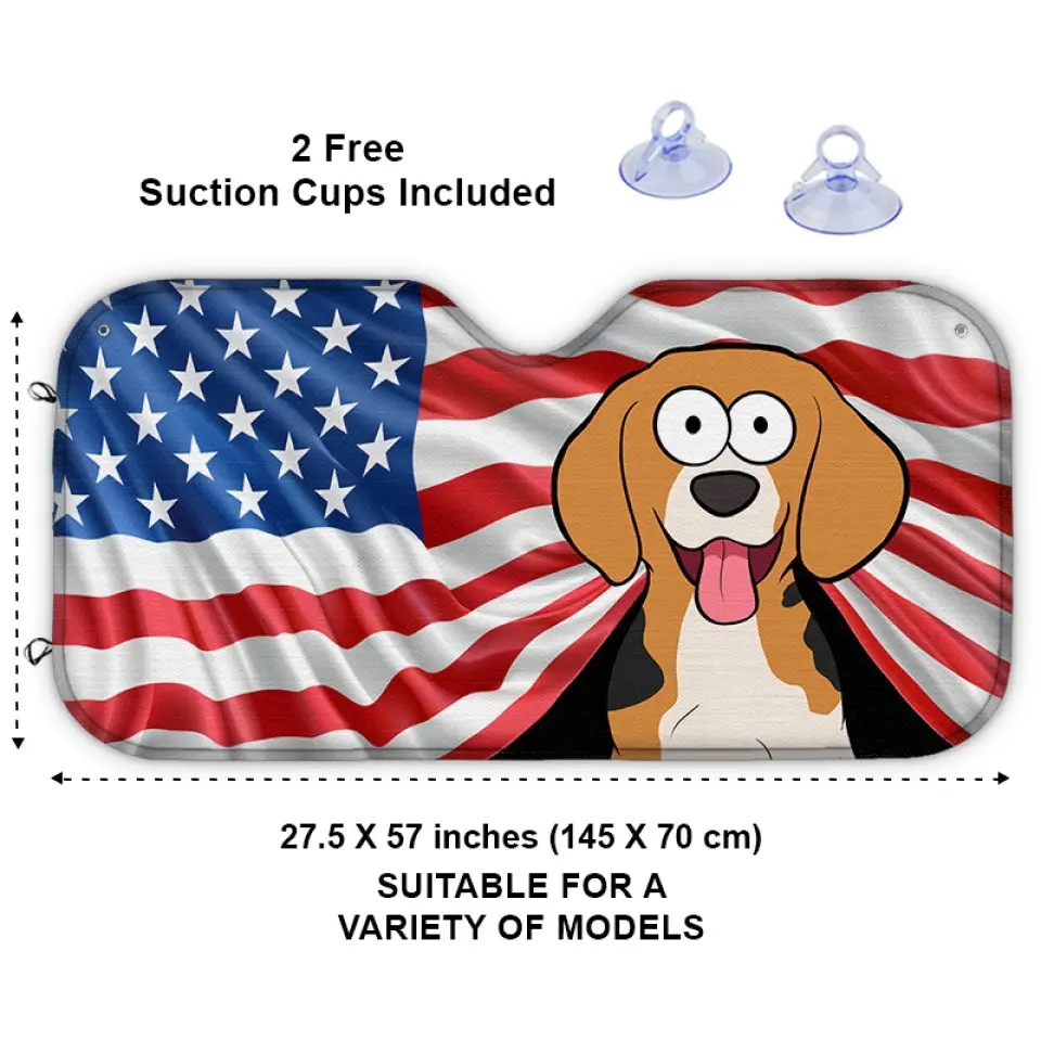 Land Of The Free & Furry - Dog & Cat Personalized Custom Auto Windshield Sunshade, Car Window Protector - 4th of July, Gift For Pet Owners, Pet Lovers - Image 3