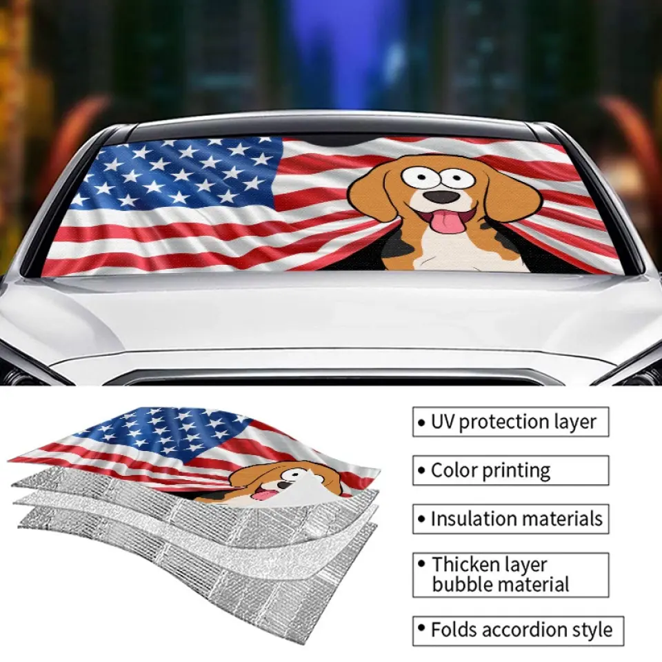 Land Of The Free & Furry - Dog & Cat Personalized Custom Auto Windshield Sunshade, Car Window Protector - 4th of July, Gift For Pet Owners, Pet Lovers - Image 4