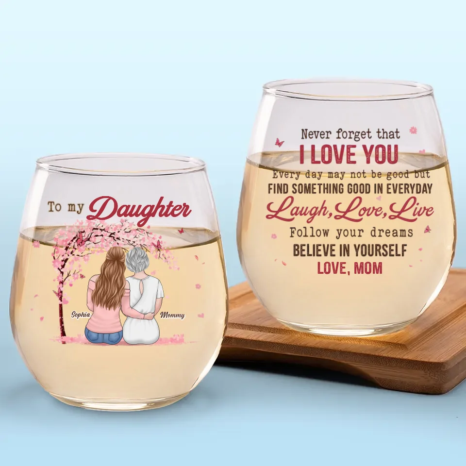 Laugh, Love, Live - Family Personalized Custom Wine Glass - Gift For Mom, Daughter - Image 2