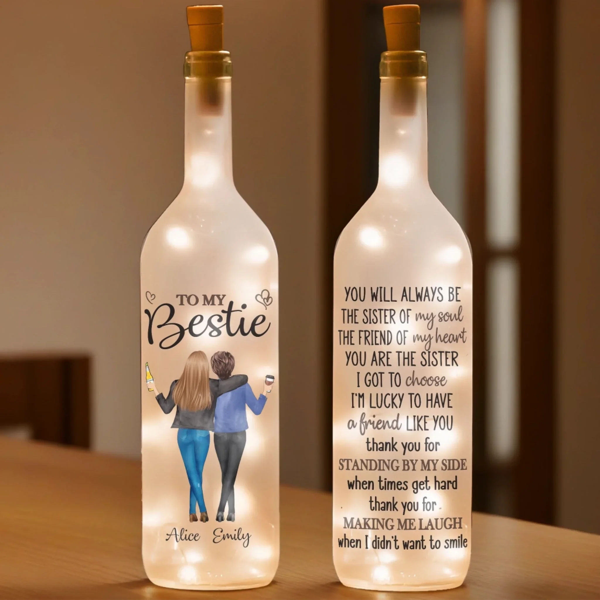 Laughter Is Our Language - Bestie Personalized Custom Bottle Lamp - Gift For Best Friends, BFF, Sisters - Image 3