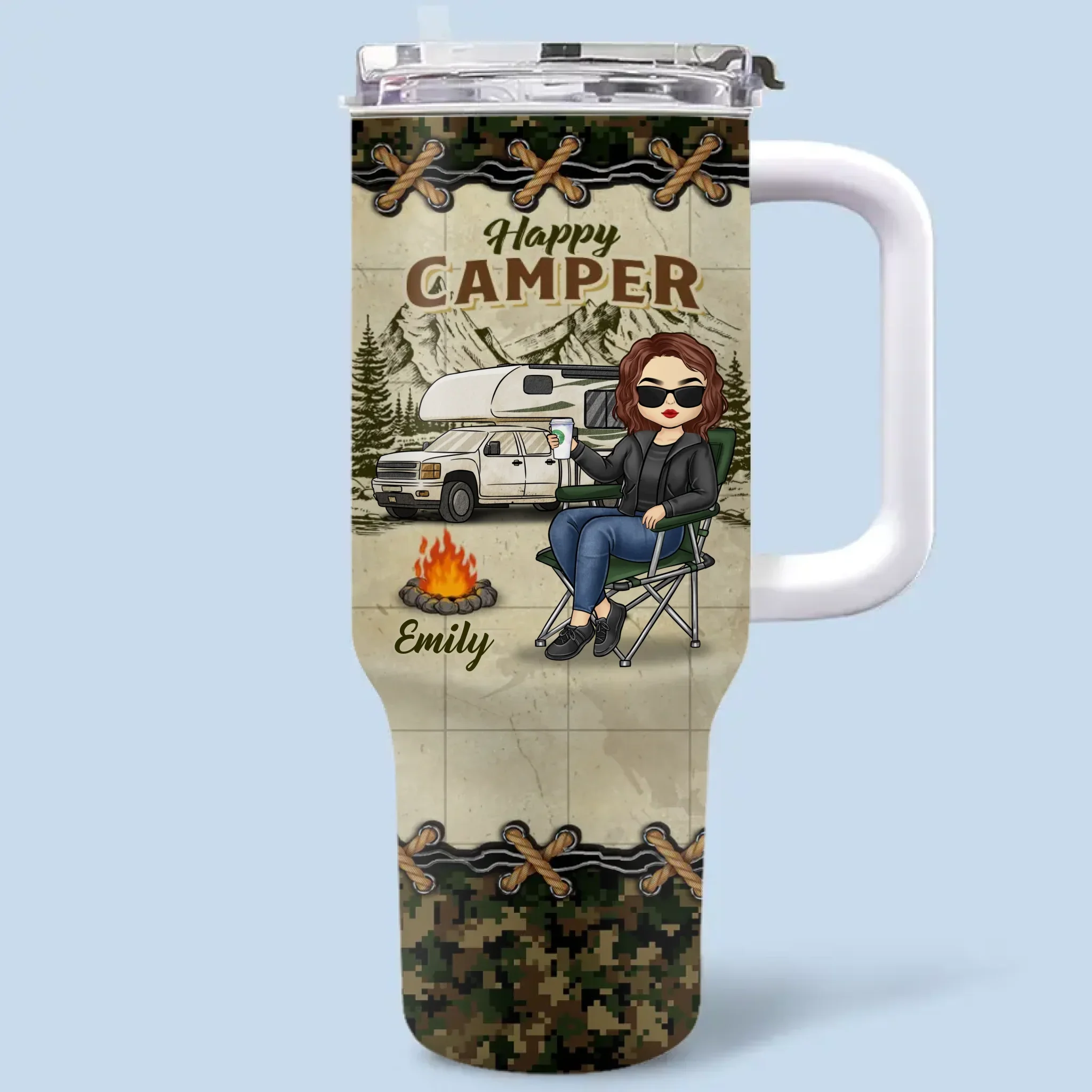Leave The Road, Take The Trails - Camping Personalized Custom 40 Oz Stainless Steel Tumbler With Handle - Gift For Camping Lovers - Image 2