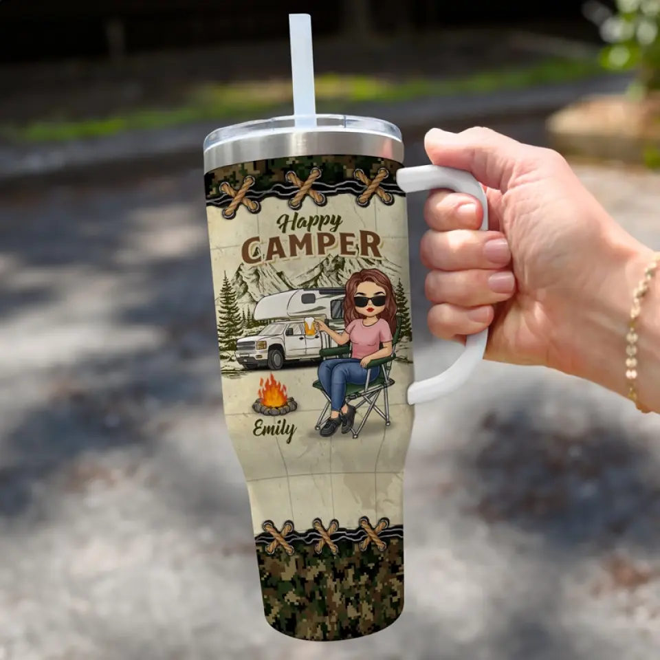 Leave The Road, Take The Trails - Camping Personalized Custom 40 Oz Stainless Steel Tumbler With Handle - Gift For Camping Lovers - Image 3