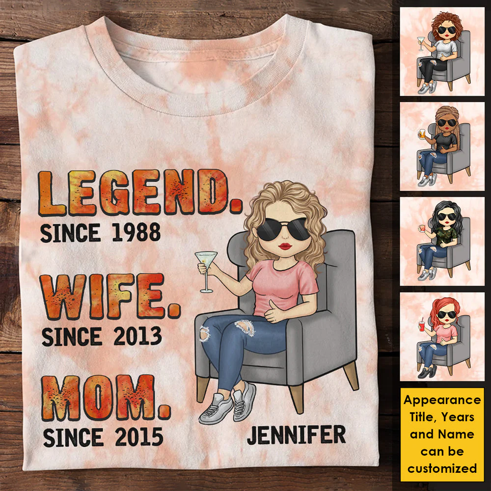 Legend Wife Mama Since Year - Gift For Mom, Personalized Unisex All-Over Printed T-Shirt - Image 3