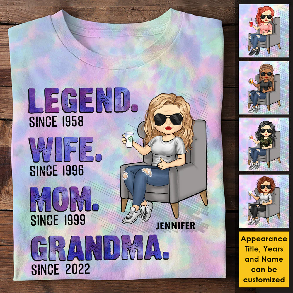 Legend Wife Mom Grandma Since Year - Gift For Mom, Grandma, Personalized Unisex All-Over Printed T-Shirt - Image 3