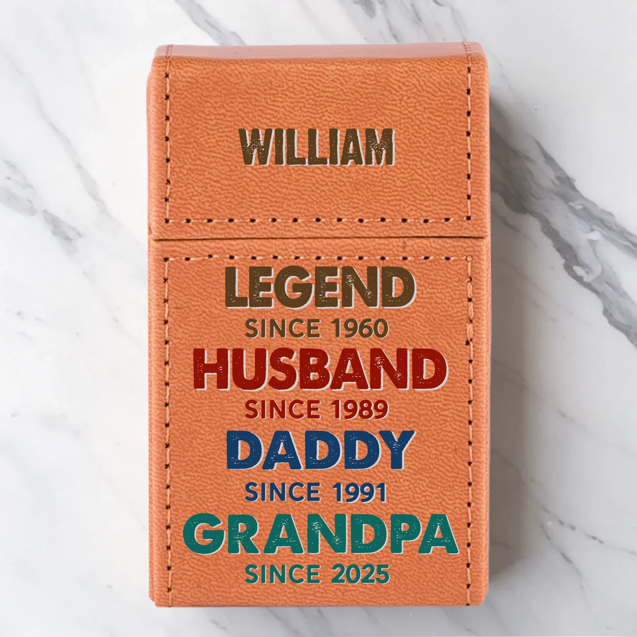 Legendary Since Day One - Family Personalized Custom Leather Cigarette Case - Father's Day, Gift For Dad, Grandpa - Image 3