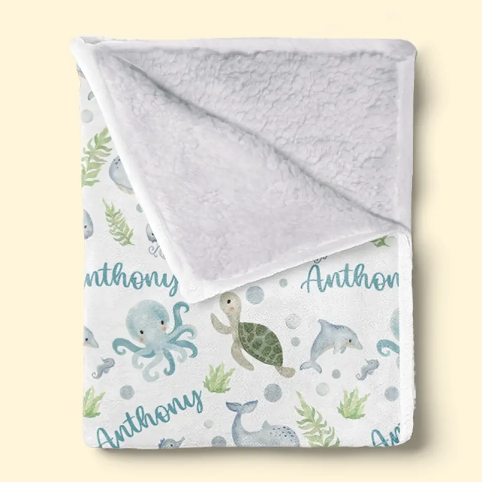 Let Dreams Sail With Friendly Sea Animals - Family Personalized Custom Blanket - Gift For Baby Kids, Newborn Baby - Image 5