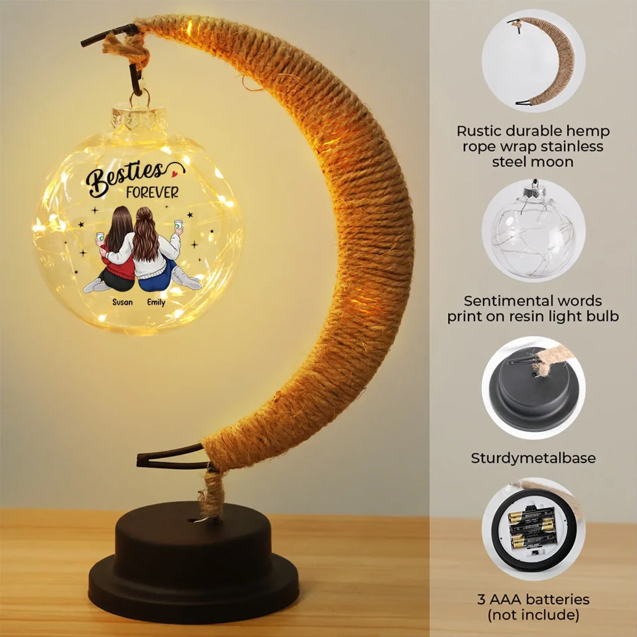 Let Your Friendship Shine As Bright As The Moon - Bestie Personalized Custom Moon Lamp Light - Gift For Best Friends, BFF, Sisters - Image 4