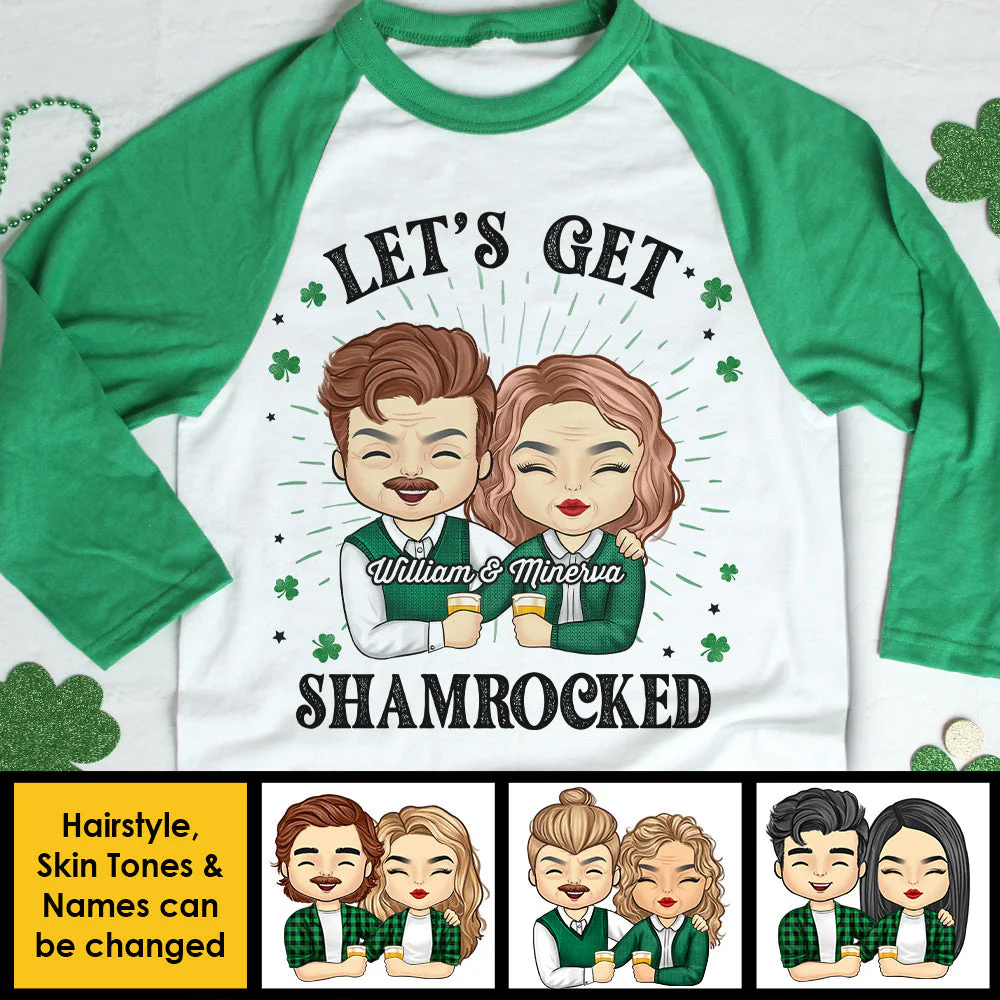 Let's Get Shamrocked - Gift For Couples, Husband Wife, Personalized St. Patrick's Day Unisex Raglan Shirt - Image 4