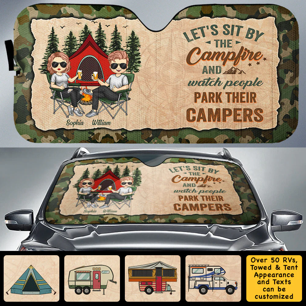 Let's Sit By The Campfire - Personalized Auto Sunshade - Gift For Couples, Camping Lovers - Image 3