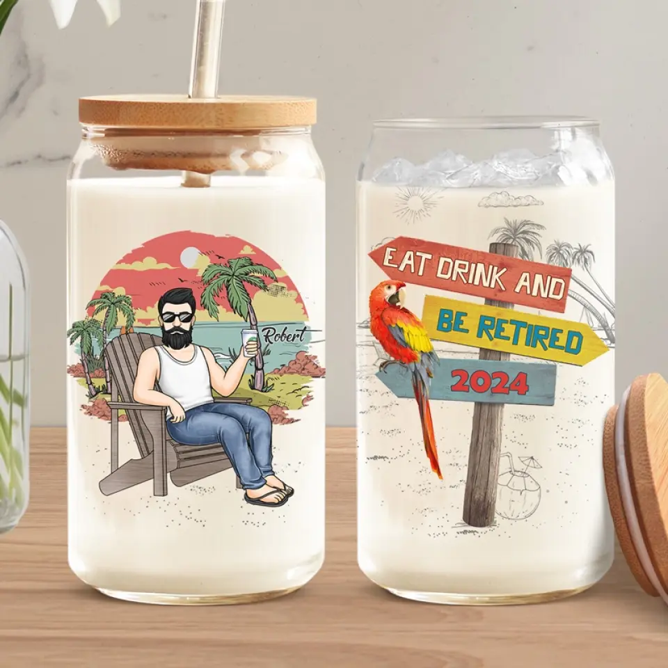 Life Begins At Retirement - Personalized Custom Glass Cup, Iced Coffee Cup - Appreciation, Retirement Gift For Coworkers, Work Friends, Colleagues - Image 3
