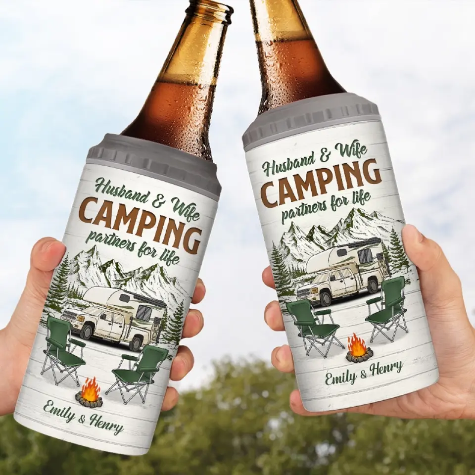 Life Is A Journey, Not A Destination, Enjoy The Moments - Camping Personalized Custom 4 In 1 Can Cooler Tumbler - Gift For Couple, Husband Wife, Camping Lovers - Image 3