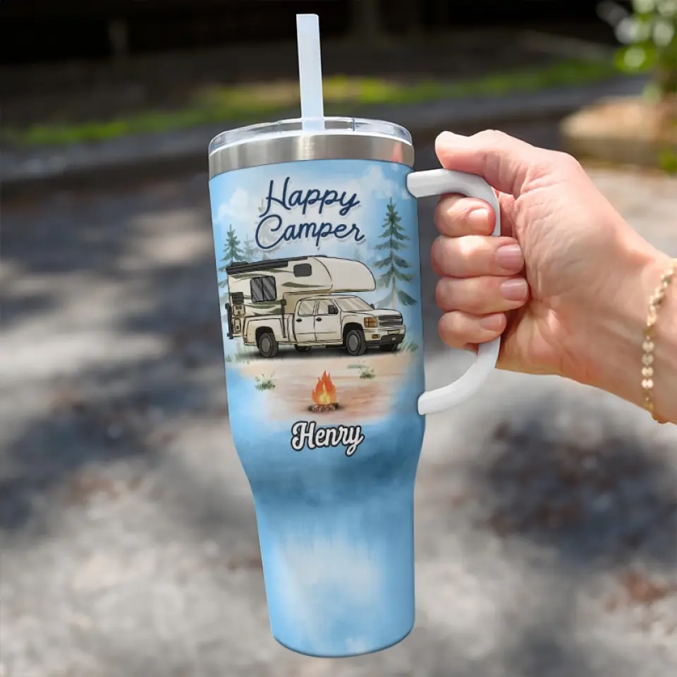 Life Is Better Around The Campfire - Camping Personalized Custom 40 Oz Stainless Steel Tumbler With Handle - Gift For Camping Lovers - Image 3