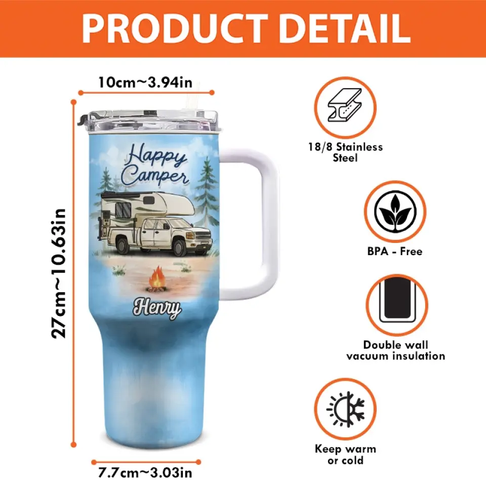 Life Is Better Around The Campfire - Camping Personalized Custom 40 Oz Stainless Steel Tumbler With Handle - Gift For Camping Lovers - Image 4