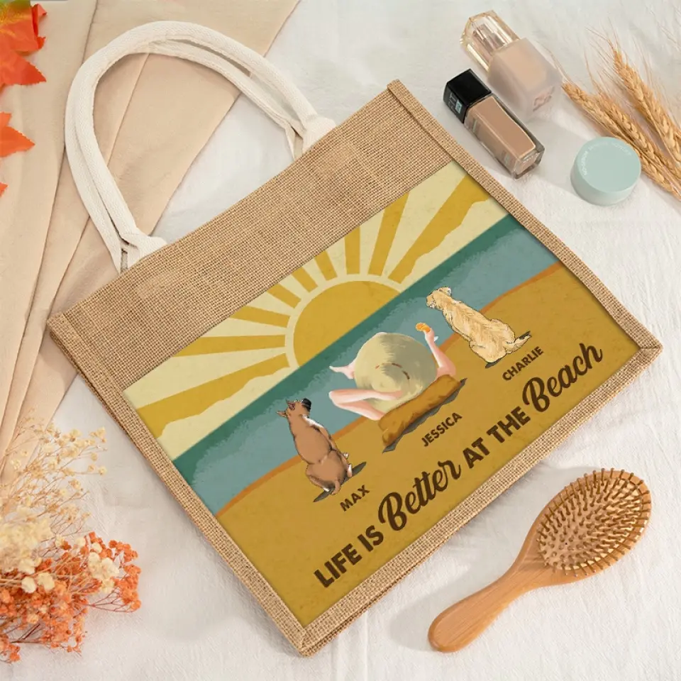 Life Is Better At The Beach Summer Vibes - Dog Personalized Custom Tote Gift Bags, Jute Tote Bags, Beach Bags - Gift For Pet Owners, Pet Lovers - Image 4