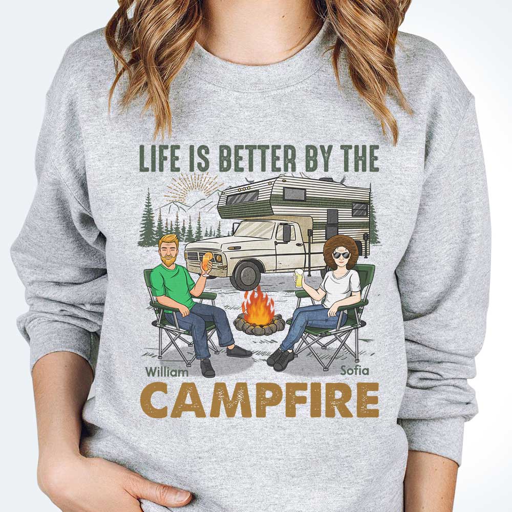 Life Is Better By The Campfire - Personalized Unisex T-shirt, Hoodie, Sweatshirt - Gift For Couple, Husband Wife, Anniversary, Engagement, Wedding, Marriage, Camping Gift - Image 3