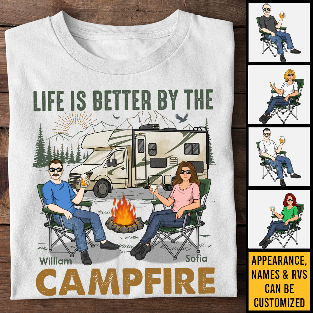 Life Is Better By The Campfire - Personalized Unisex T-shirt, Hoodie, Sweatshirt - Gift For Couple, Husband Wife, Anniversary, Engagement, Wedding, Marriage, Camping Gift - Image 4