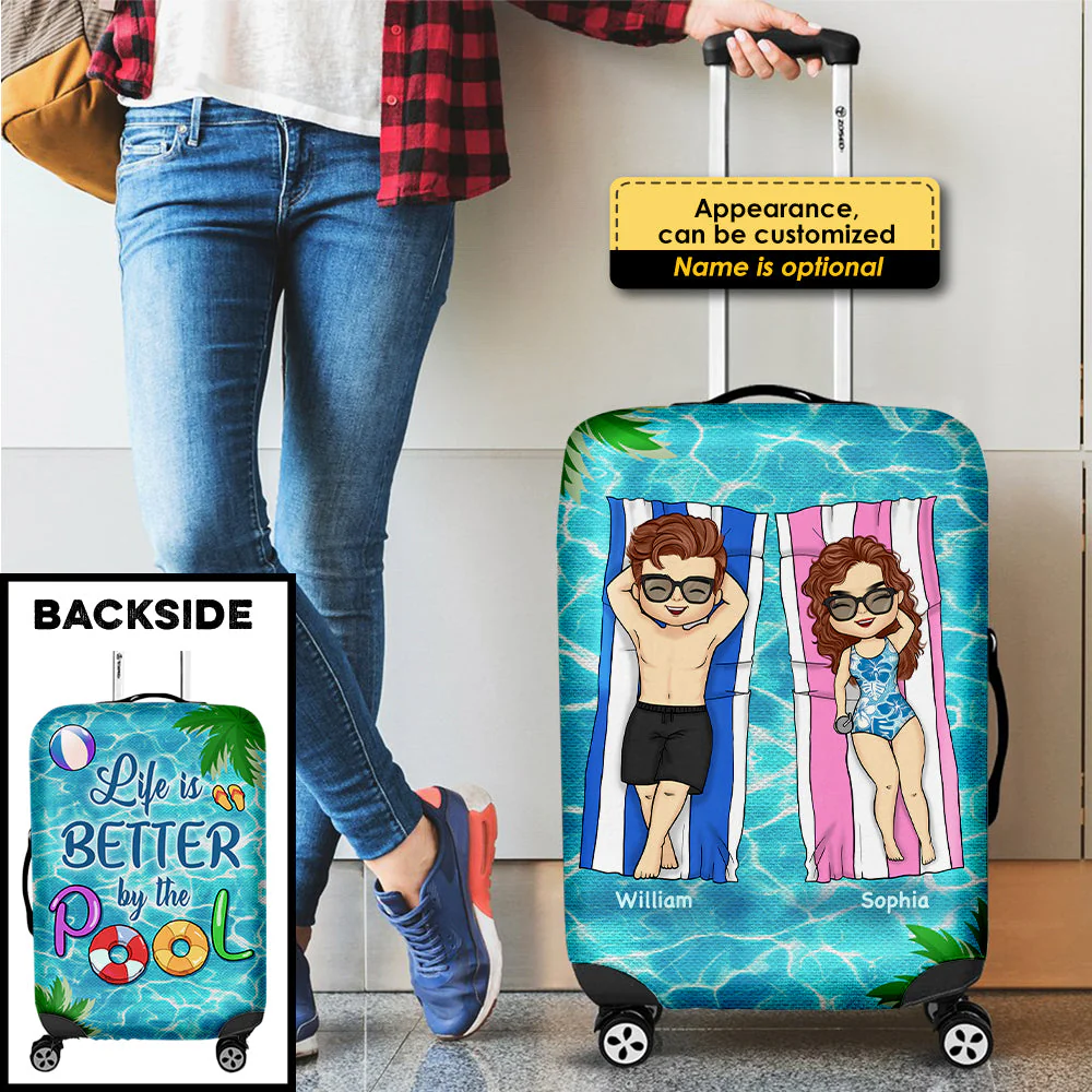 Life Is Better By The Pool - Gift For Couples, Husband Wife - Personalized Luggage Cover - Image 4