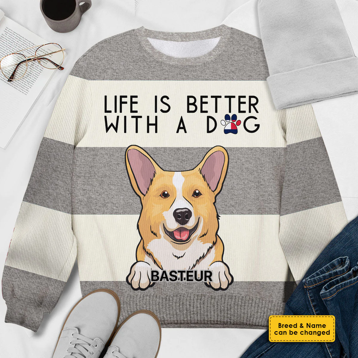 Life Is Better With A Dog - Personalized Custom Unisex Ugly Christmas Sweatshirt, Wool Sweatshirt, All-Over-Print Sweatshirt - Gift For Dog Lovers, Pet Lovers, Christmas Gift - Image 4