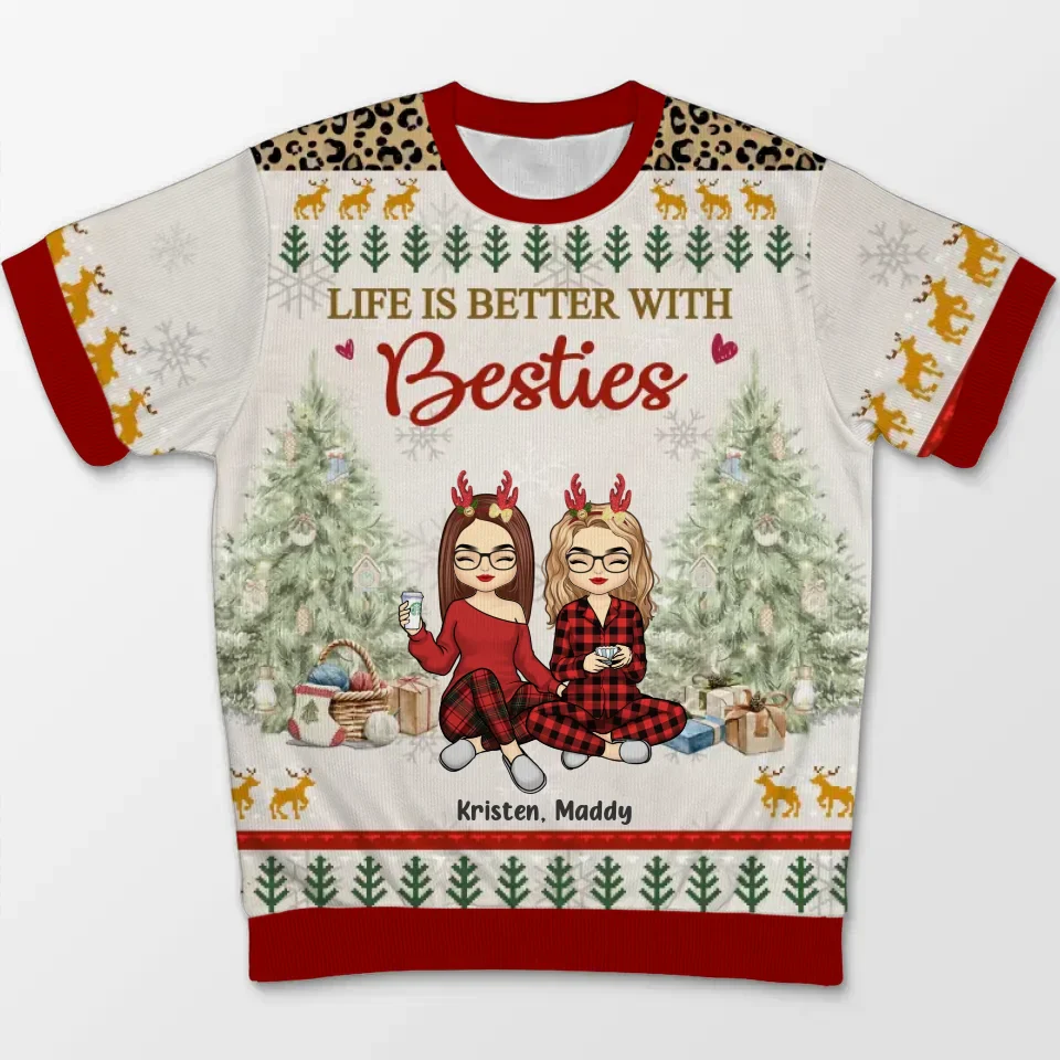 Life Is Better With Besties - Bestie Personalized Custom All Over Print Adult Short Sleeve Sweater - Christmas Gift For Best Friends, BFF, Sisters - Image 2