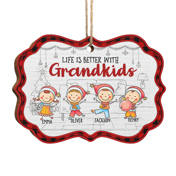Life Is Better With Grandkids - Personalized Custom Benelux Shaped Wood Christmas Ornament - Gift For Family, Christmas Gift - Image 2