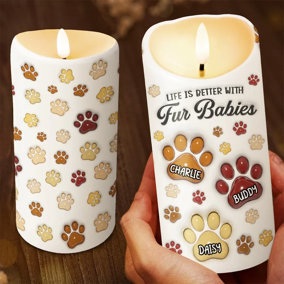 Life Is Better With Paws - Dog & Cat Personalized Custom 3D Inflated Effect Printed LED Candle - Christmas Gift For Pet Owners, Pet Lovers - Image 3