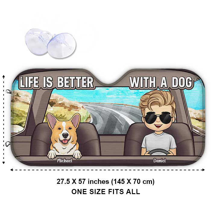 Life Is Better With The Dogs - Dog Personalized Custom Auto Windshield Sunshade, Car Window Protector - Gift For Pet Owners, Pet Lovers - Image 3
