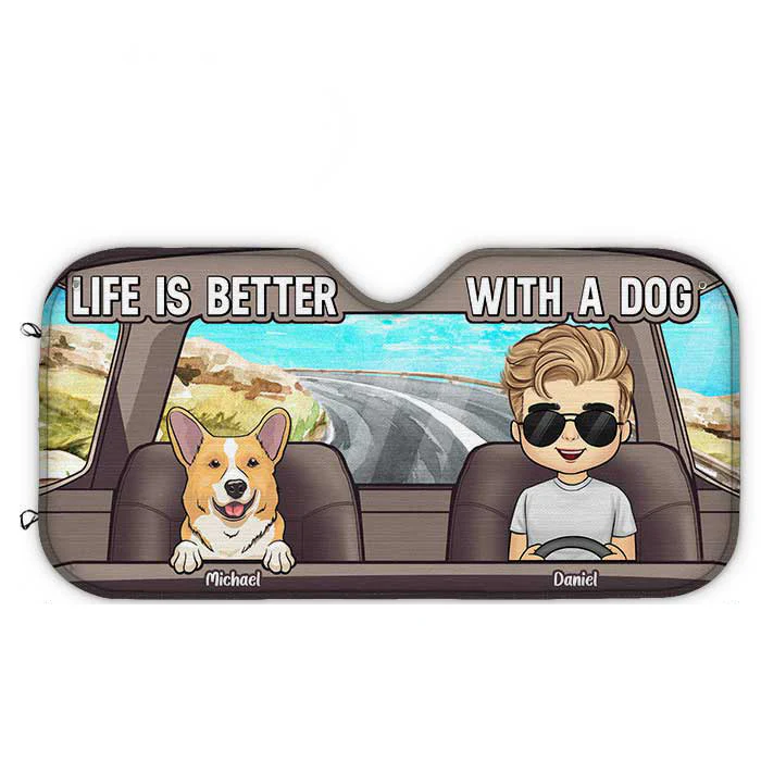 Life Is Better With The Dogs - Dog Personalized Custom Auto Windshield Sunshade, Car Window Protector - Gift For Pet Owners, Pet Lovers - Image 4