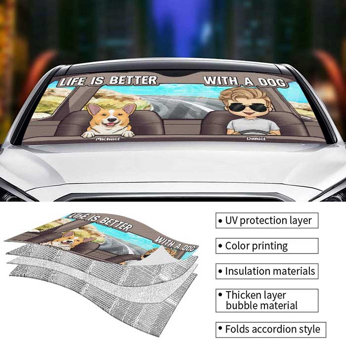 Life Is Better With The Dogs - Dog Personalized Custom Auto Windshield Sunshade, Car Window Protector - Gift For Pet Owners, Pet Lovers - Image 5