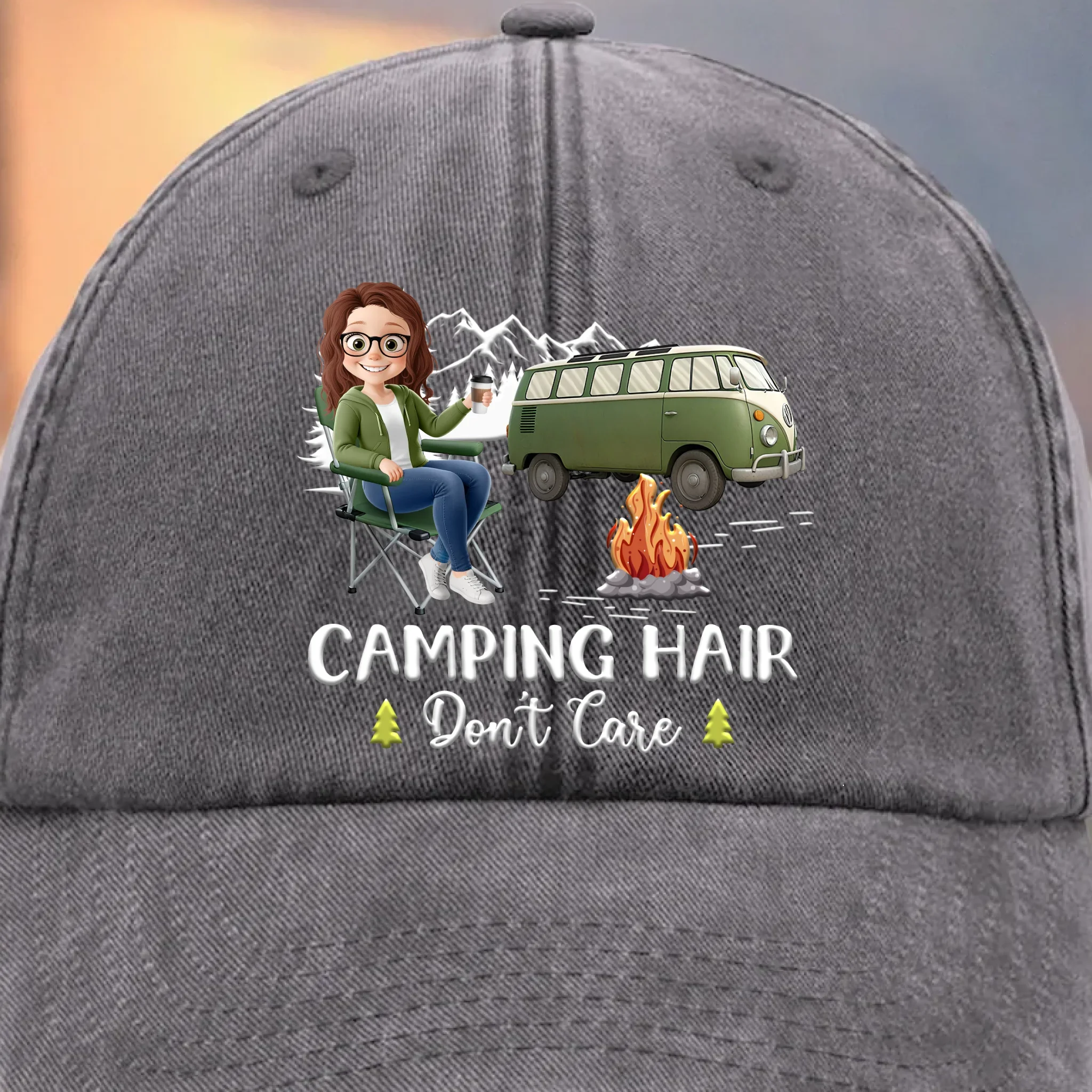 Life’s Better Around A Campfire - Camping Personalized Custom Vintage Washed Denim Baseball Cap - Gift For Camping Lovers - Image 5